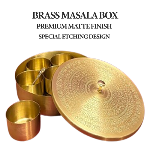 Brass Masala Box(5 Inch) Premium Matte Finish With Special Etching Design